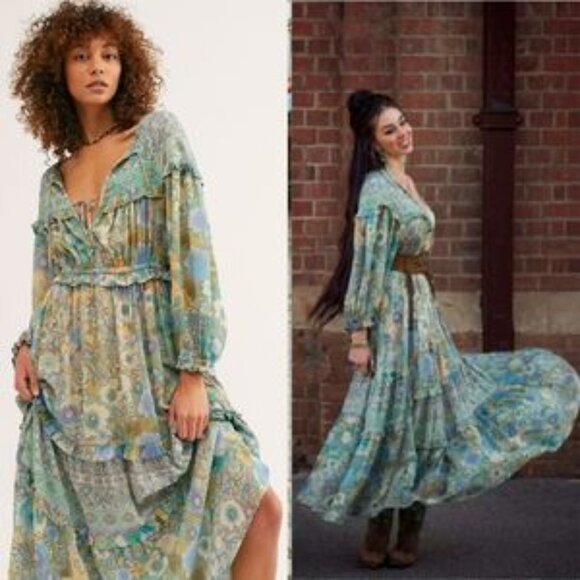 New spell x free people turquoise Amethyst gown L - Picture 2 of 7